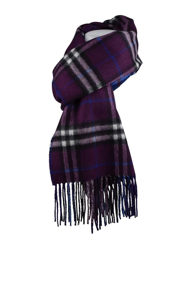 Burberry Reversible Plaid Cashmere Scarf With Fringed Ends