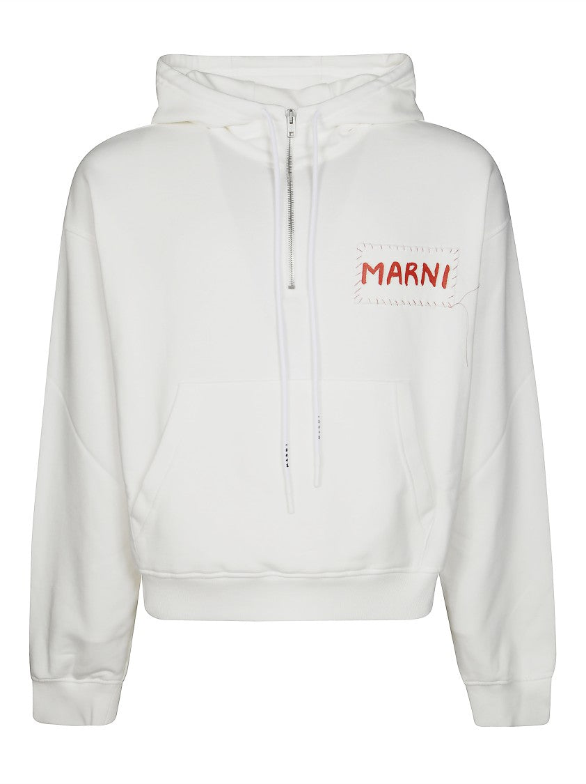 Marni Relaxed-Fit White Hoodie With Embroidered Logo Patch