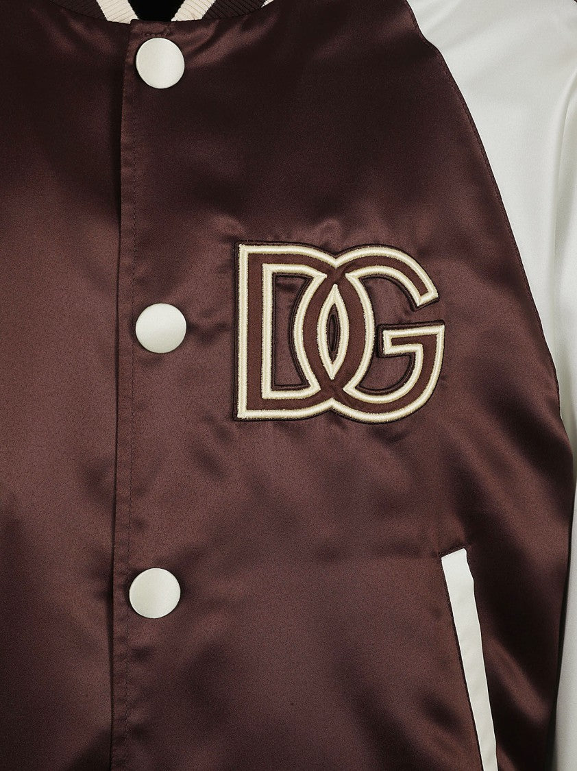Dolce & Gabbana Satin Finish Bomber Jacket With Contrasting Sleeves