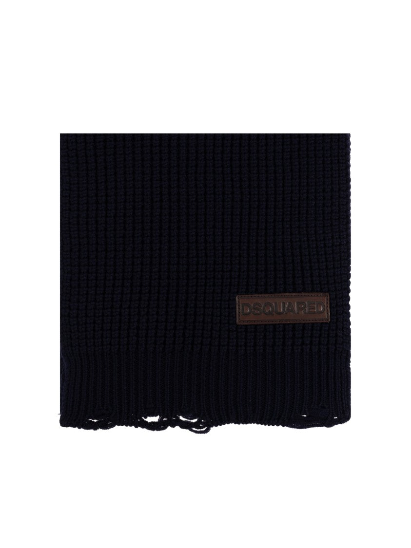 Dsquared2 Logo Patch Knit Wool Scarf