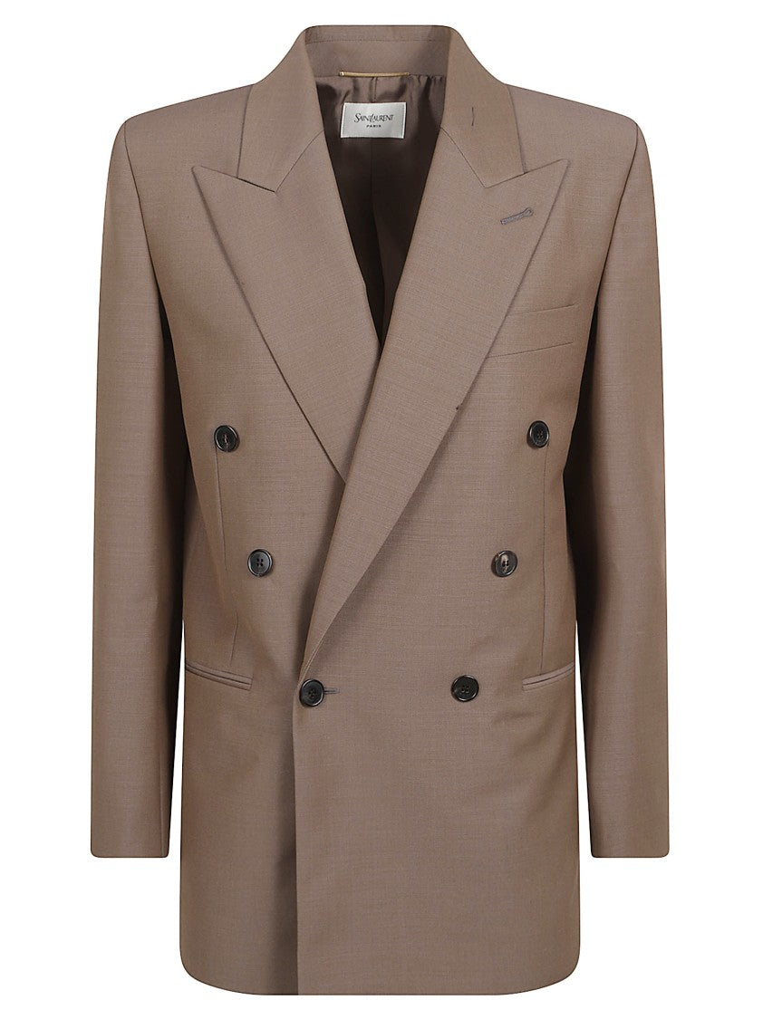 Saint Laurent Double-Breasted Boxy Jacket With Peak Lapel And Padded Shoulders