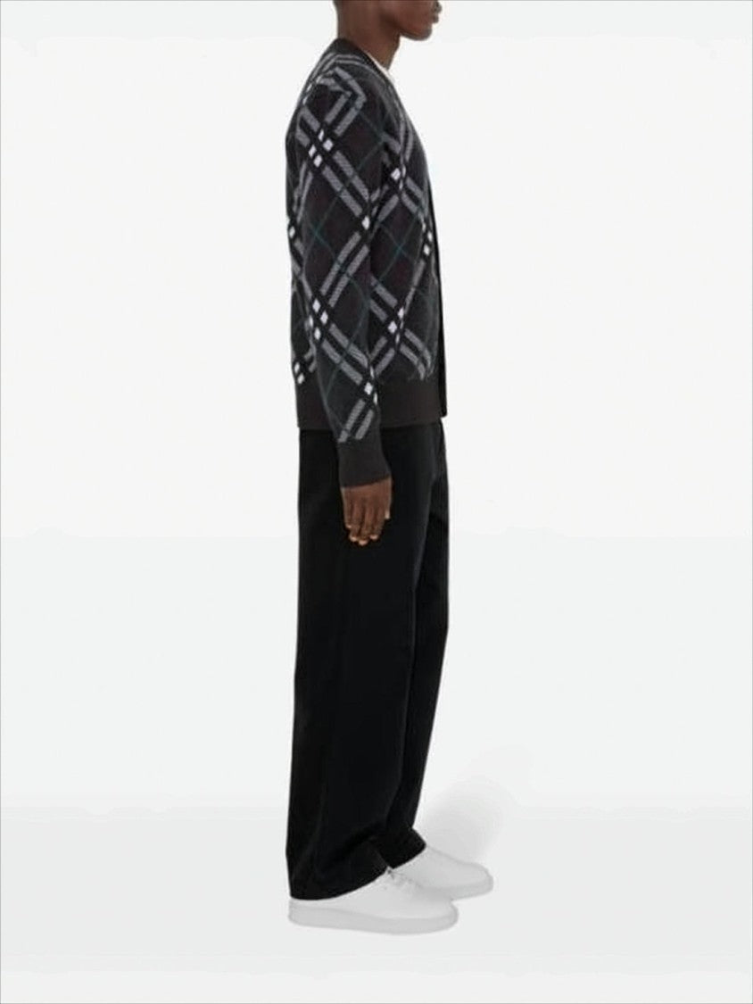 Burberry Plaid Wool Blend Cardigan With V-Neck