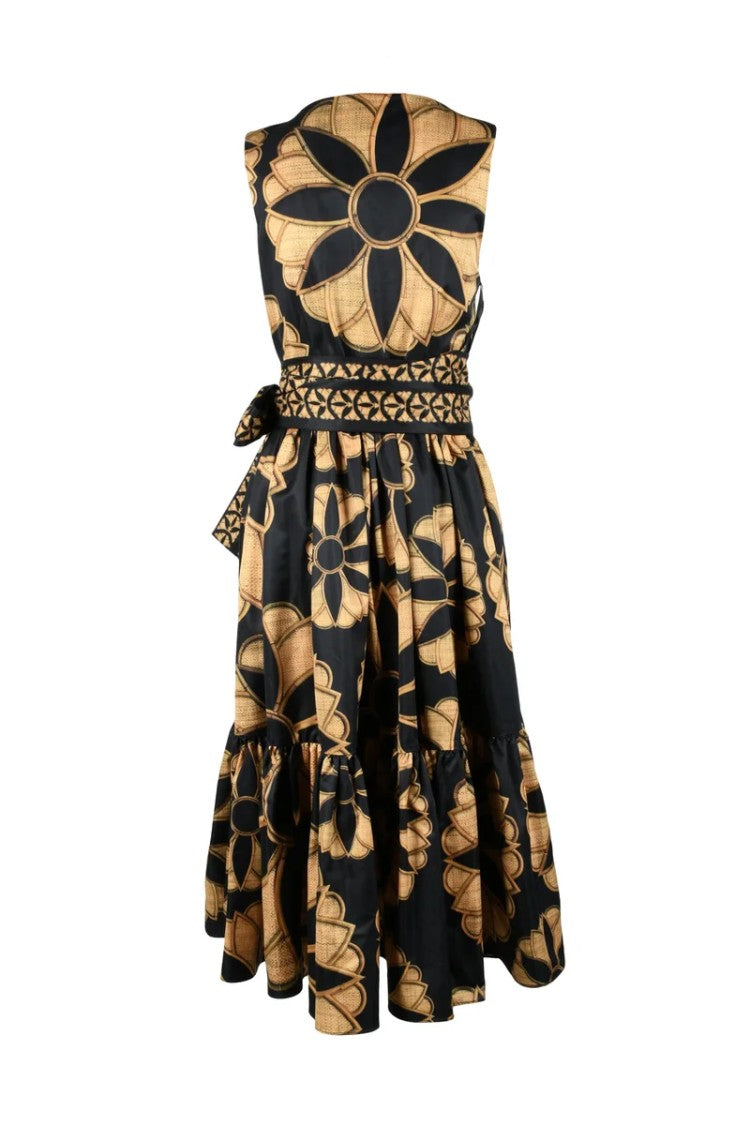 Twins Fantasy Long Wrap Dress - Black/Brown