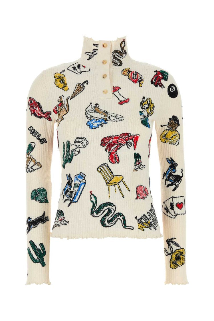 Bottega Veneta Embroidered Stretch Wool Blend Sweater