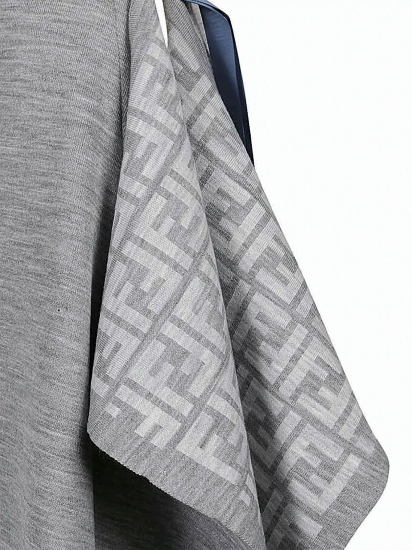 Fendi Asymmetrical Grey Midi Skirt With Draped Overlay And Monogram Detail