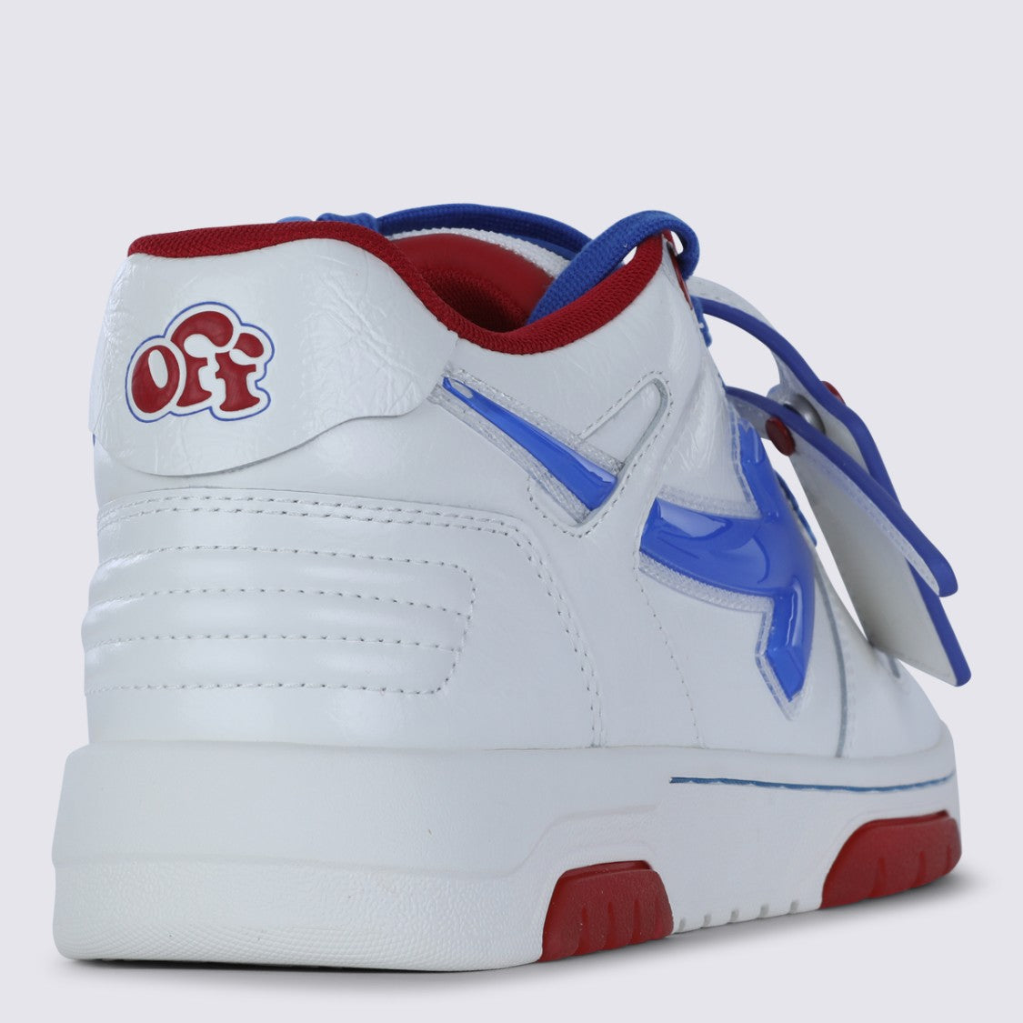 Off-White Low-Top Leather Sneakers With Bold Blue Arrow Motifs