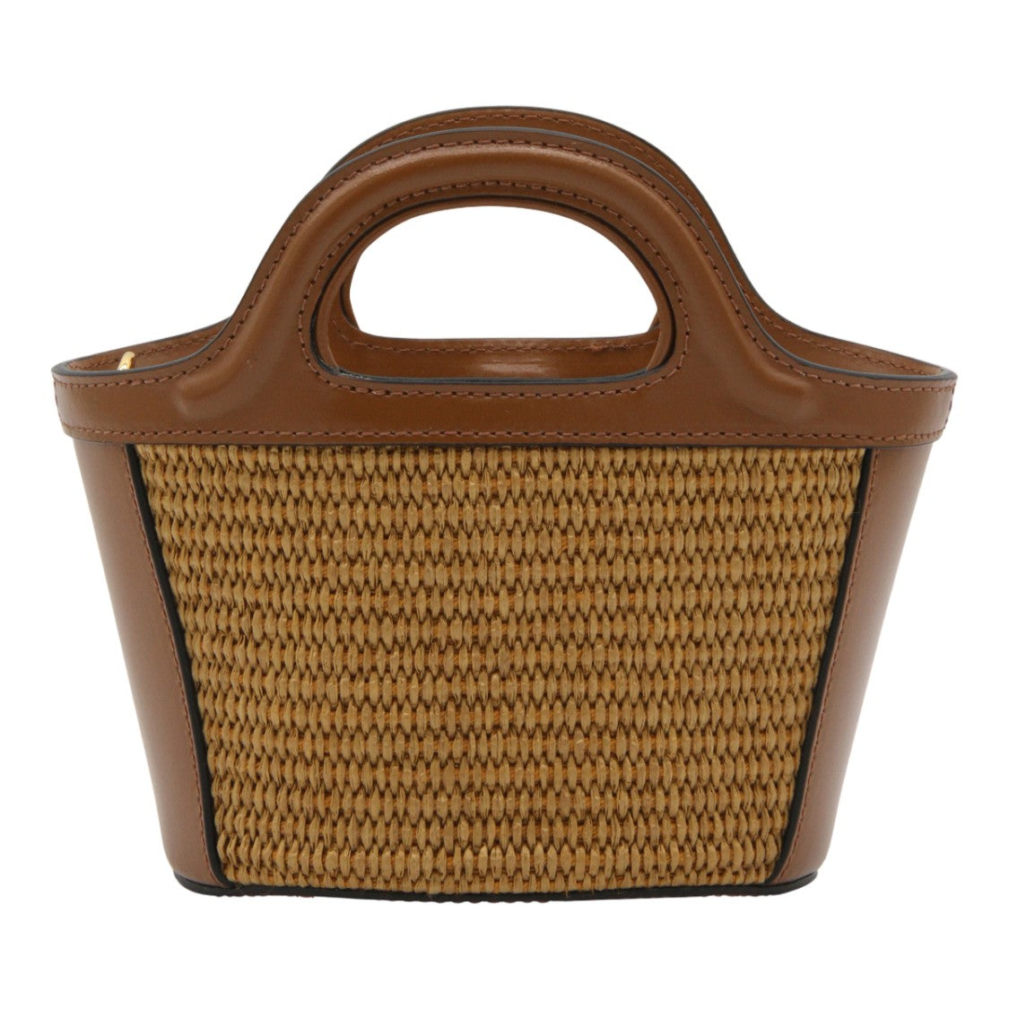 Marni Trapezoidal Straw Handbag With Leather Trim
