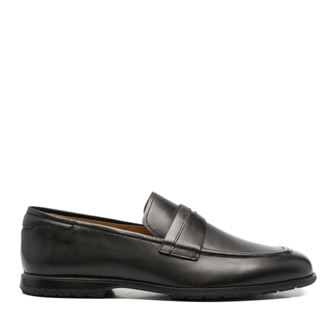 John Harrison Black Leather Penny Strap Loafers