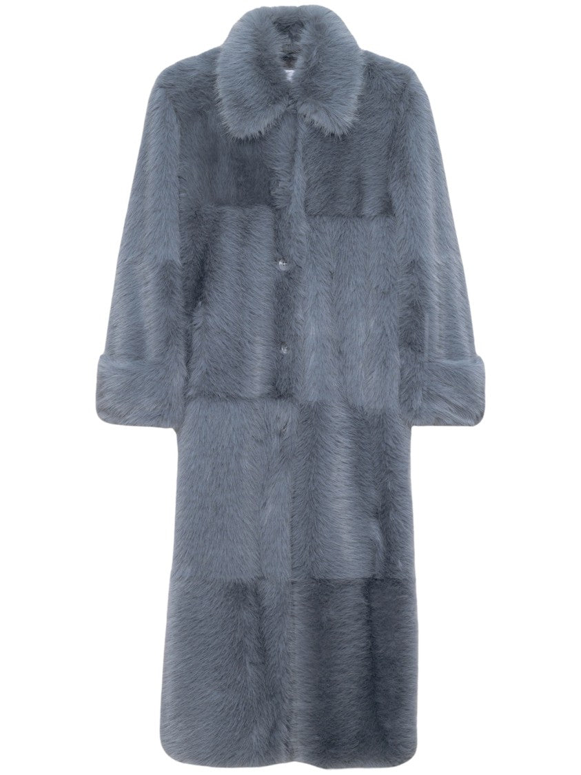 Stand Studio Plush Textured Grey Hana Coat With Belted Waist