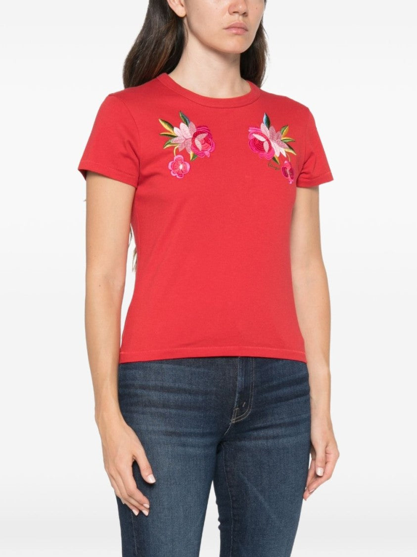 Kenzo Cropped Red Top With Floral Embroidery