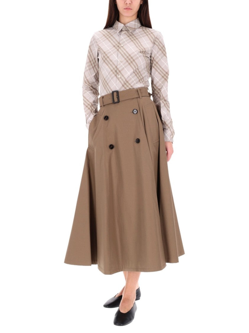 Burberry Belted Midi Skirt In Warm Brown Tone