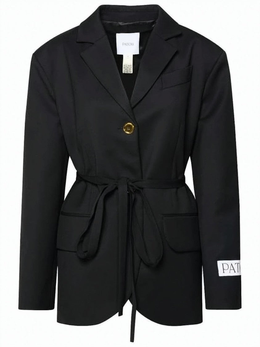 Patou Structured Wool Blend Belted Jacket With Gold-Tone Accents
