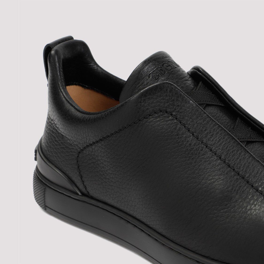 Zegna Triple Stitch Black Deer Leather Sneakers