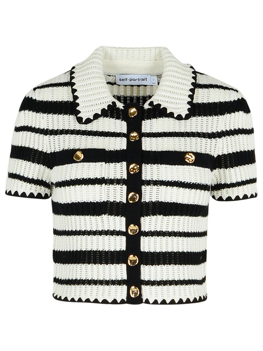 Self-Portrait Cream Cotton Blend Polo Shirt