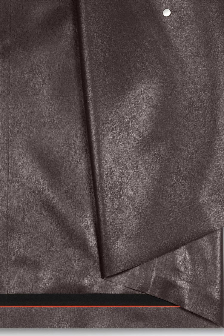 Rrd Dark Brown Glossy Double-Breasted Belted Trench Coat