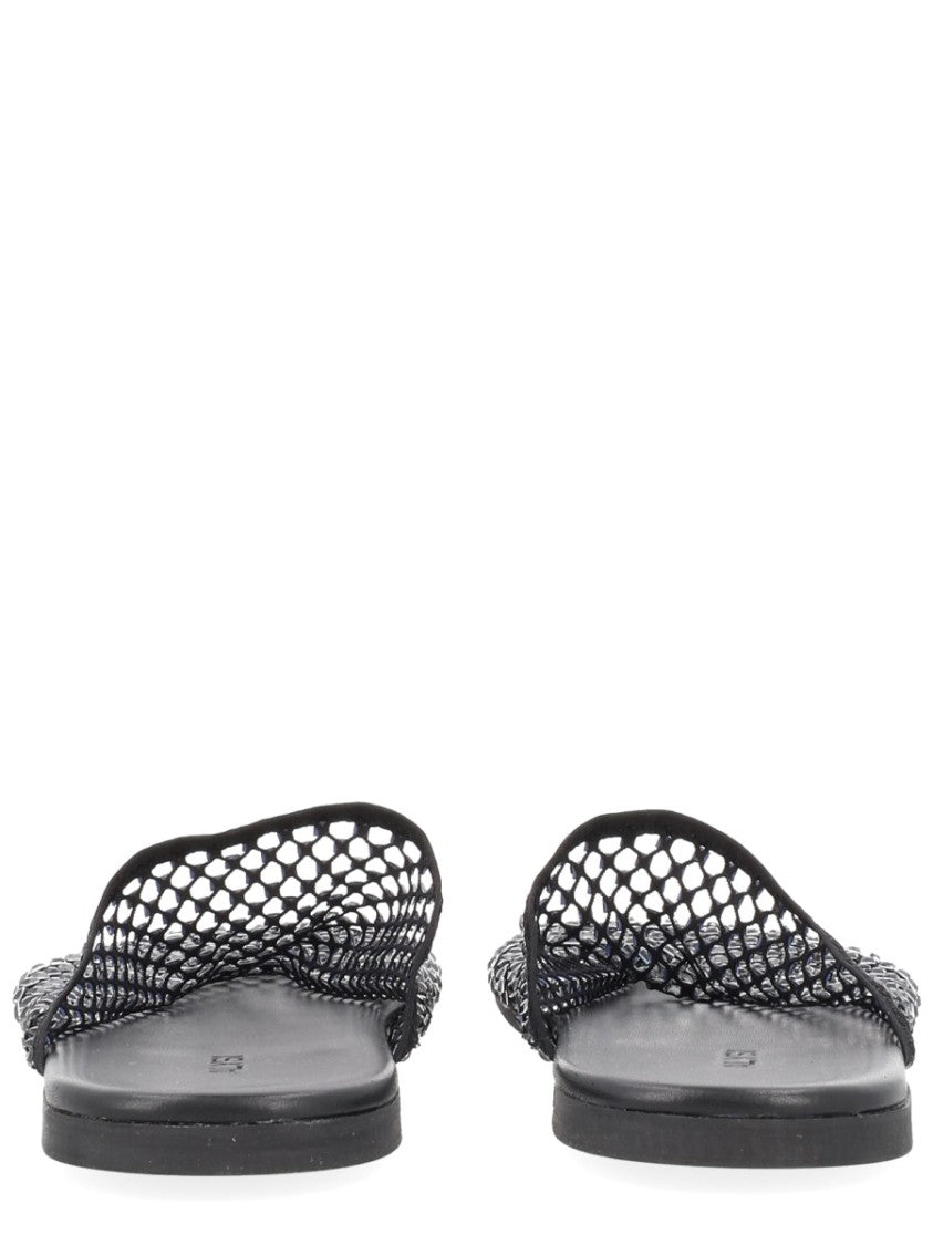 Alysi Neutrals Pointed Toe Rhinestone Mesh Mules