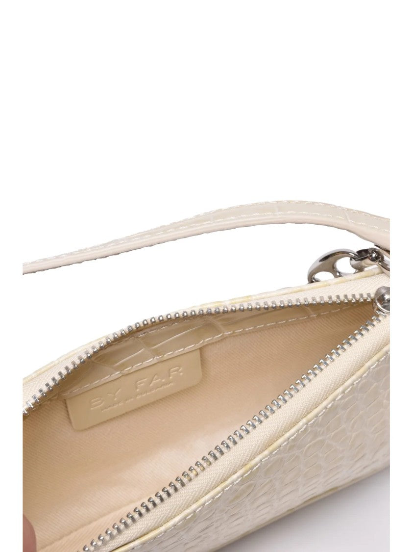 By Far Cream Mini Rachel Crocodile Embossed Leather Handbag