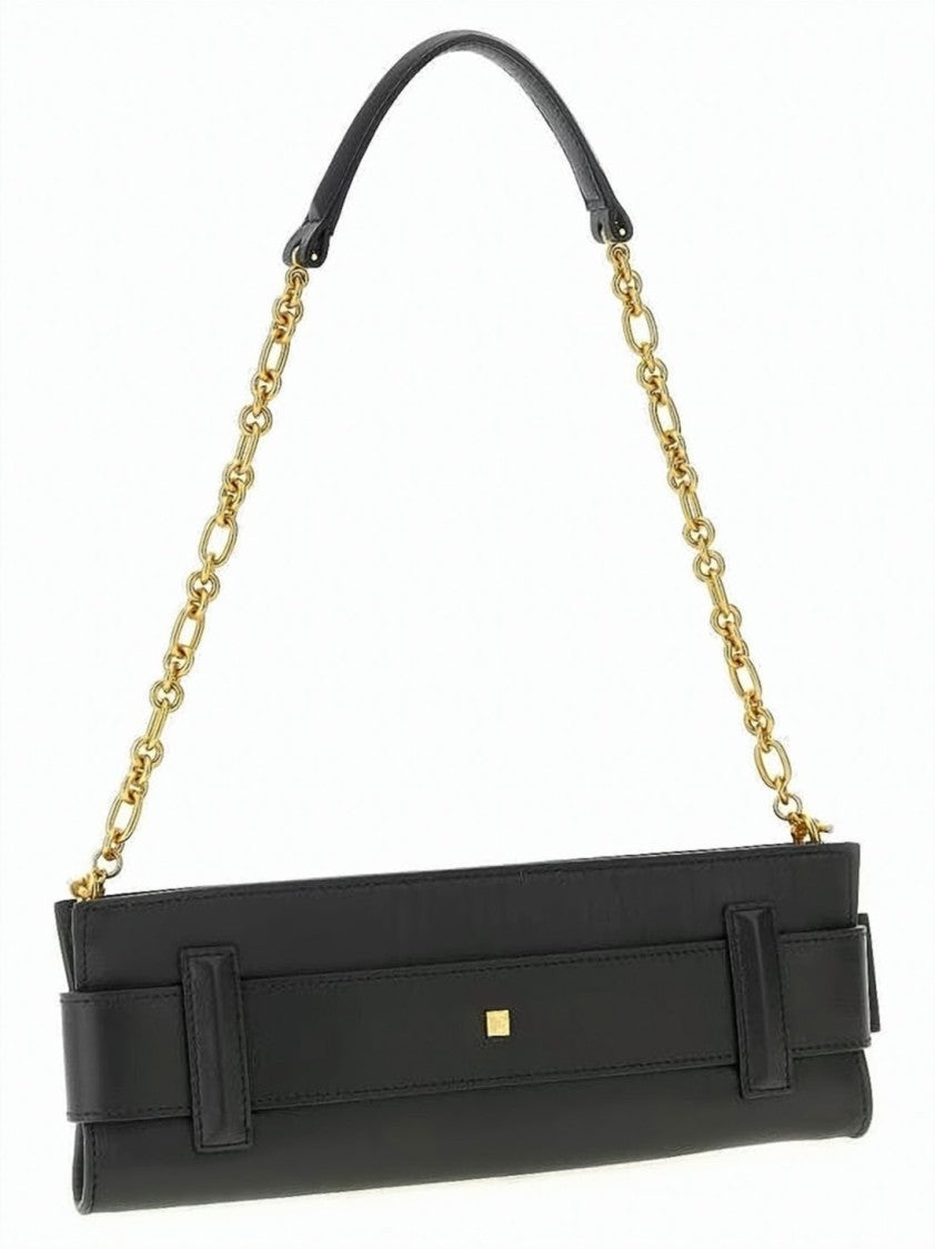 Balmain Rectangular Shoulder Bag With Oversized Gold Buckle