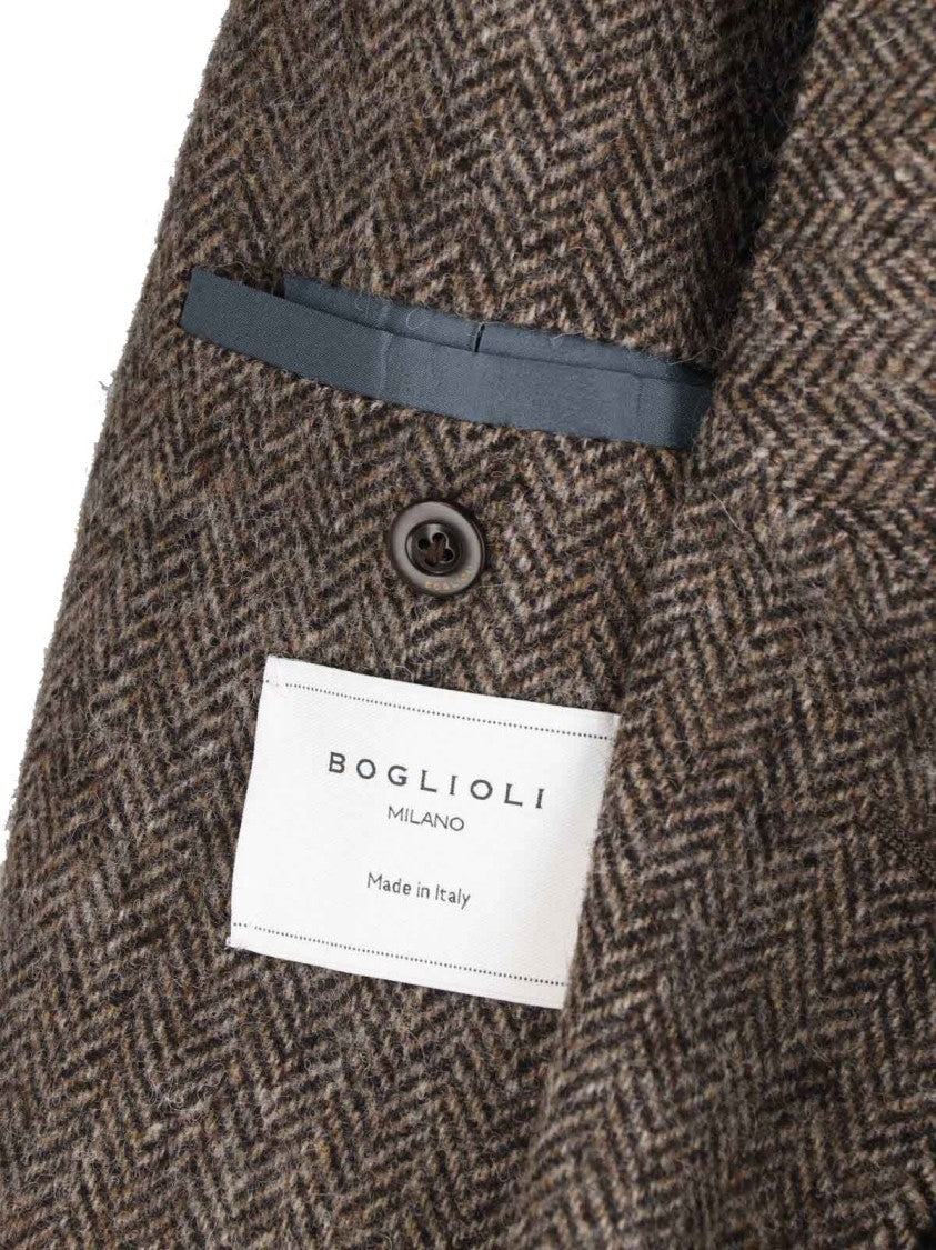 Boglioli Brown Textured Wool Classic Notch Lapel Blazer