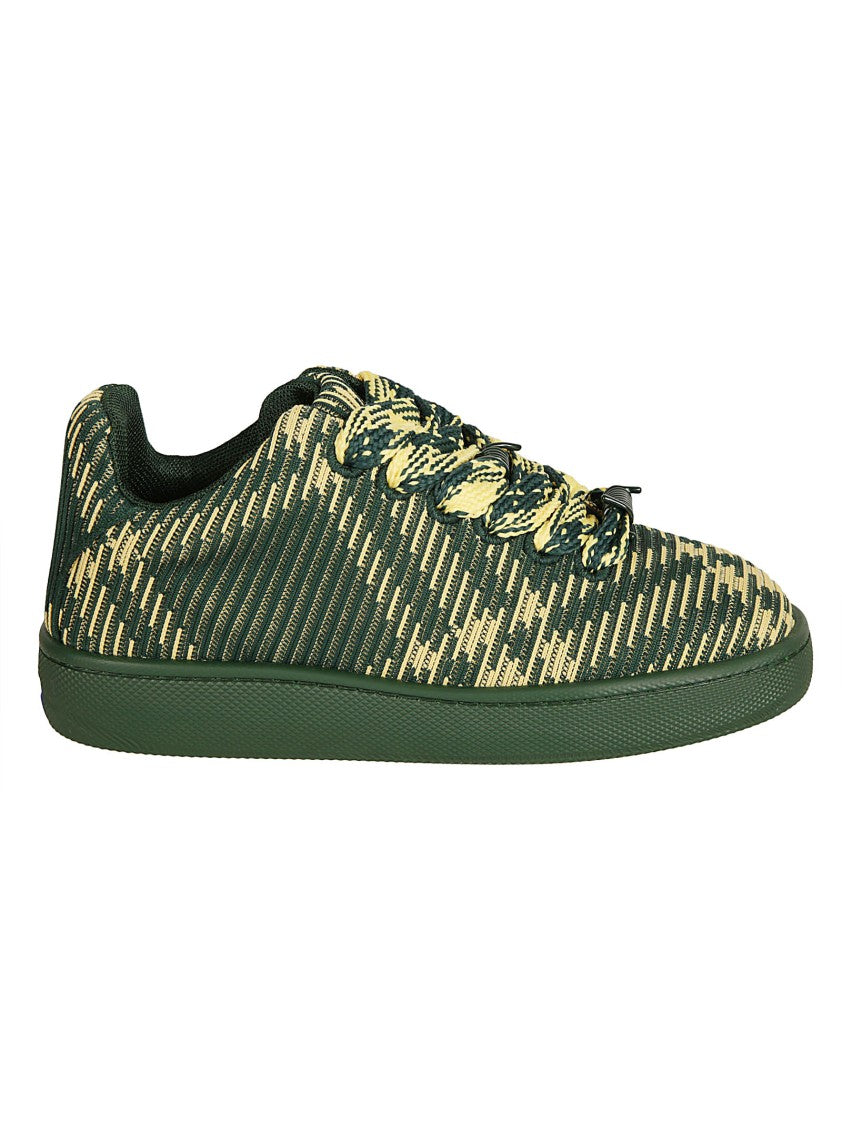 Burberry Textured Green Sneakers With Dynamic Stripes