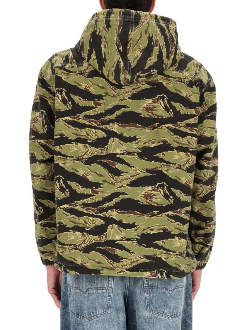 Diesel Denim Jacket With Camouflage Hood