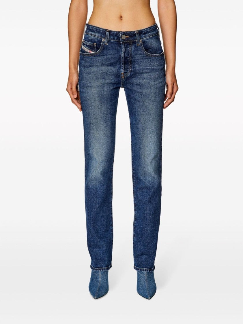 Diesel Mid-Rise Straight-Leg Jeans With Faded Wash And Whiskering