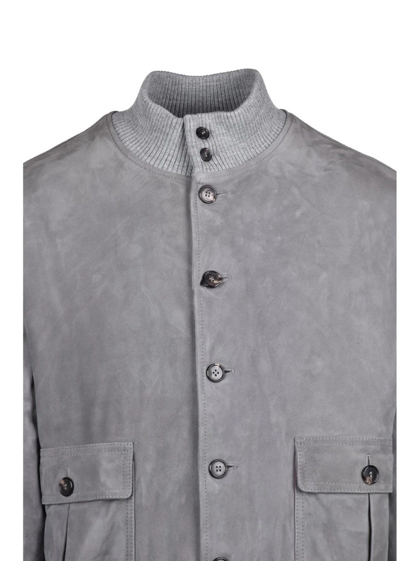 Borgo Pellai Suede Jacket With Button Closure And Ribbed Knit Details