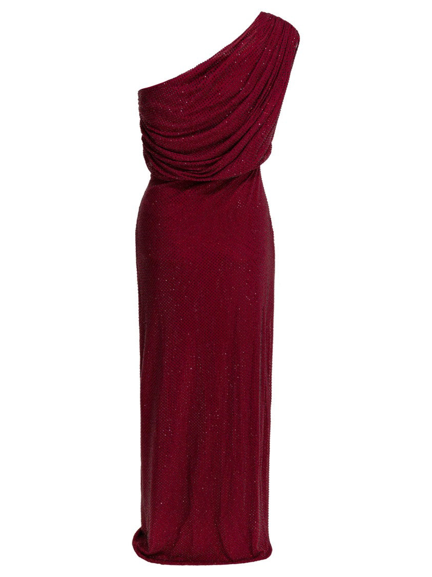 Self-Portrait Draped Midi Dress With Rhinestones