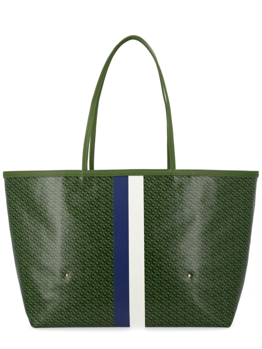 Tory Burch Green Racer Coated Vertical Stripe Bag