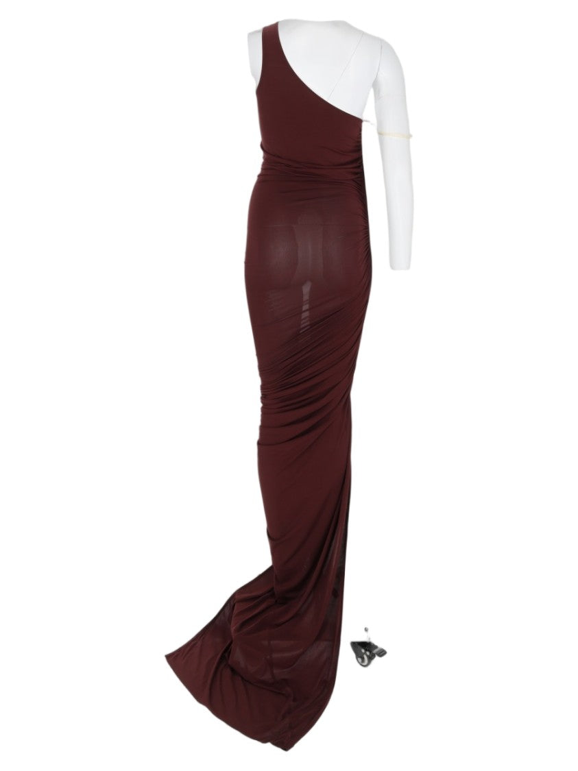 Rick Owens X Lilies Bordeaux One-Shoulder Ruched Viscose Maxi Dress