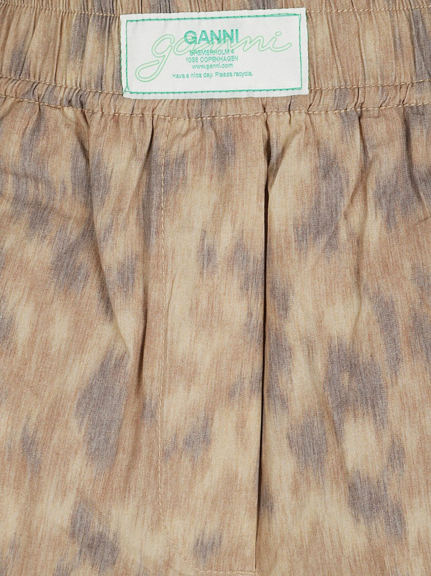 Ganni Abstract Print Stretch Cotton Blend Shorts
