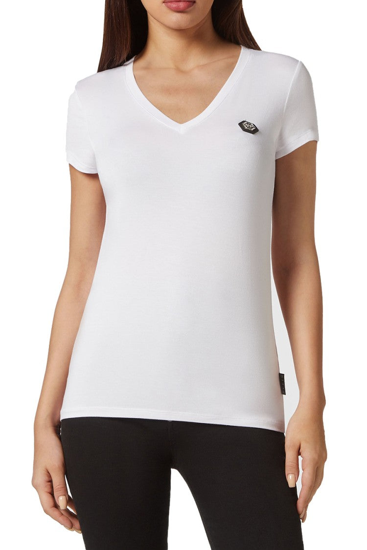 Philipp Plein V-Neck Cotton T-Shirt With Subtle Emblem