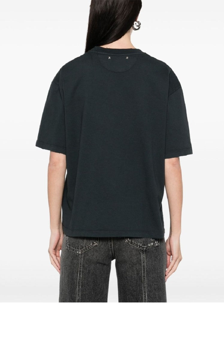 Golden Goose Boxy Black T-Shirt With Decorative Embellishments
