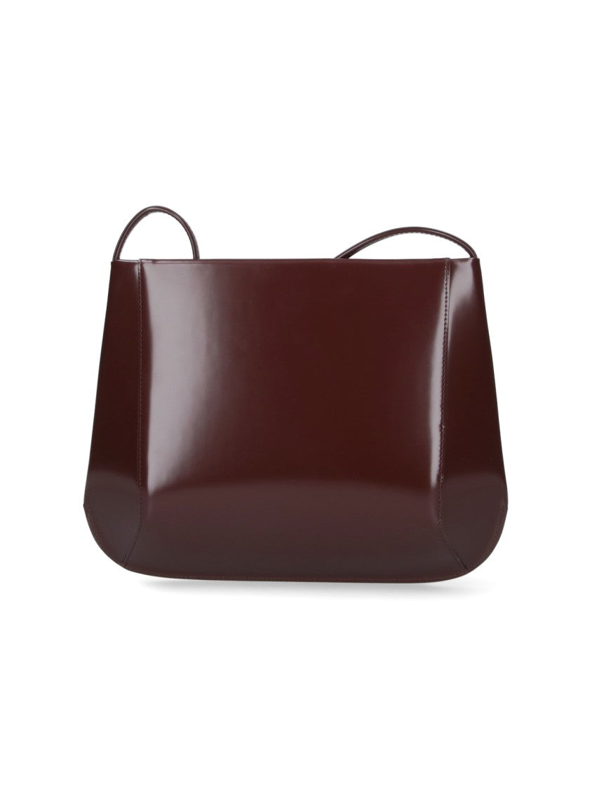 Fane Glossy Brown Loge Leather Shoulder Bag