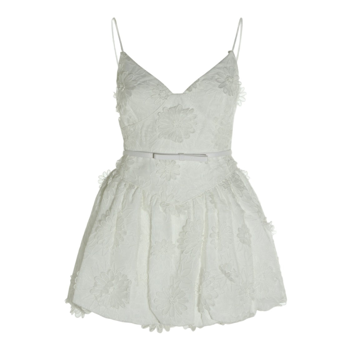 Self-Portrait Fitted Mini Dress With Floral Embroidery And Spaghetti Straps