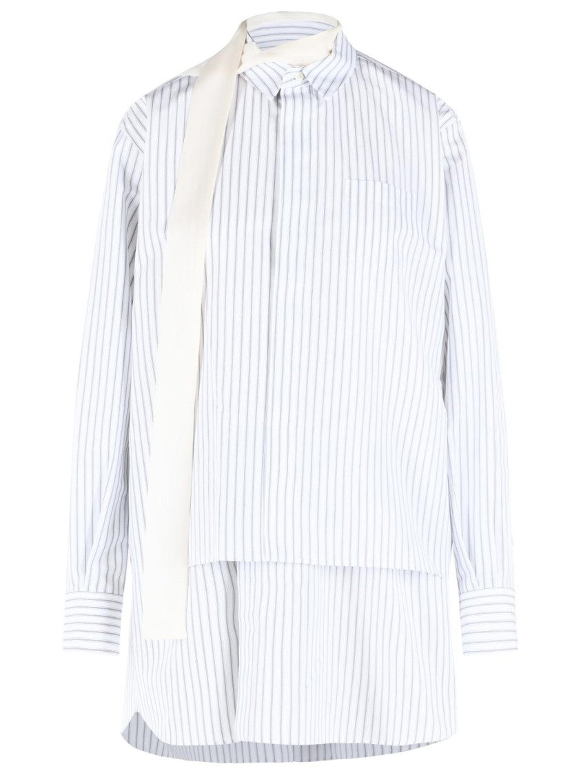 Sacai White Cotton Blend Mini Dress