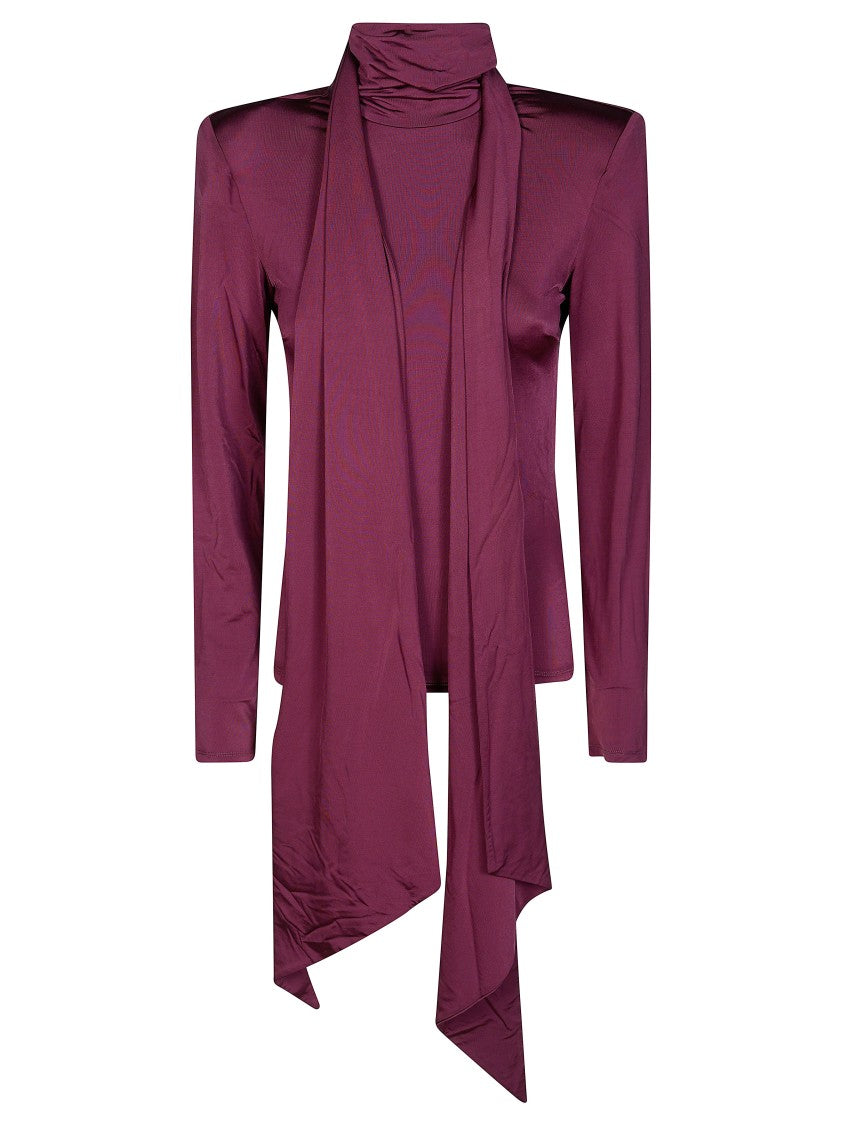 Rotate Long Sleeved Scarf Attached Detail Top