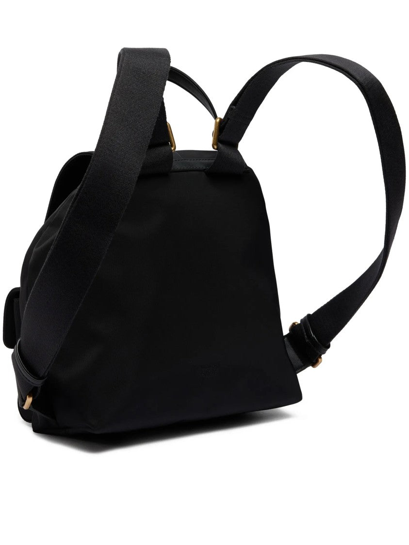Pinko Black Backpack Decorative Flap Gold-Accent Backpack