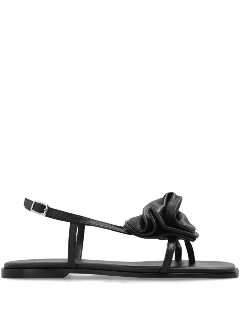 Vic Matié Black Floral Appliqué Square Slingback Sandals