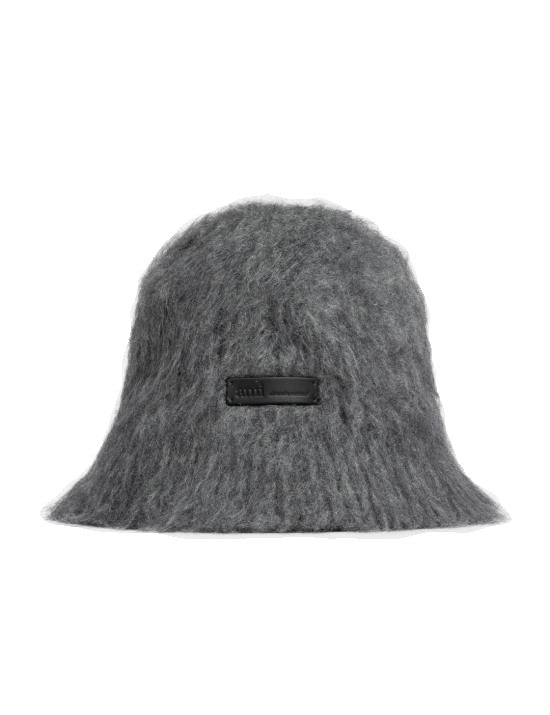 Ami Paris Textured Grey Bucket Hat With Subtle Logo Patch