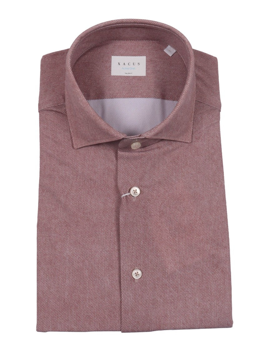 Xacus Refined Herringbone Casual Shirt In Dusty Rose