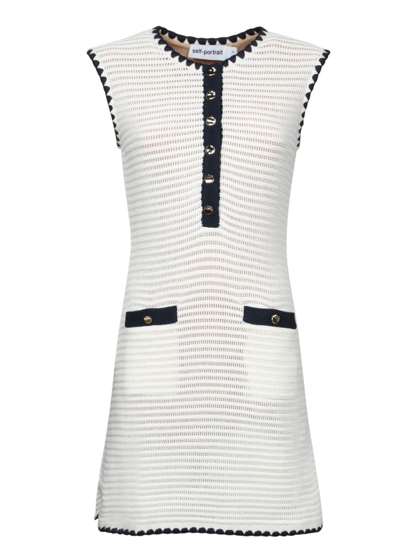 Self-Portrait Mini Dress In Intricate Crochet With Zigzag Collar