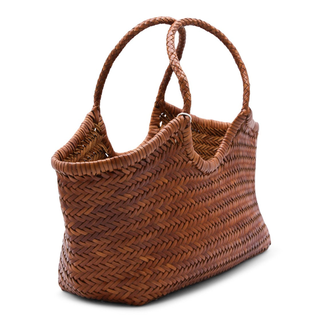 Dragon Diffusion Tan Leather Nantucket Basket Tote With Artisanal Weaving