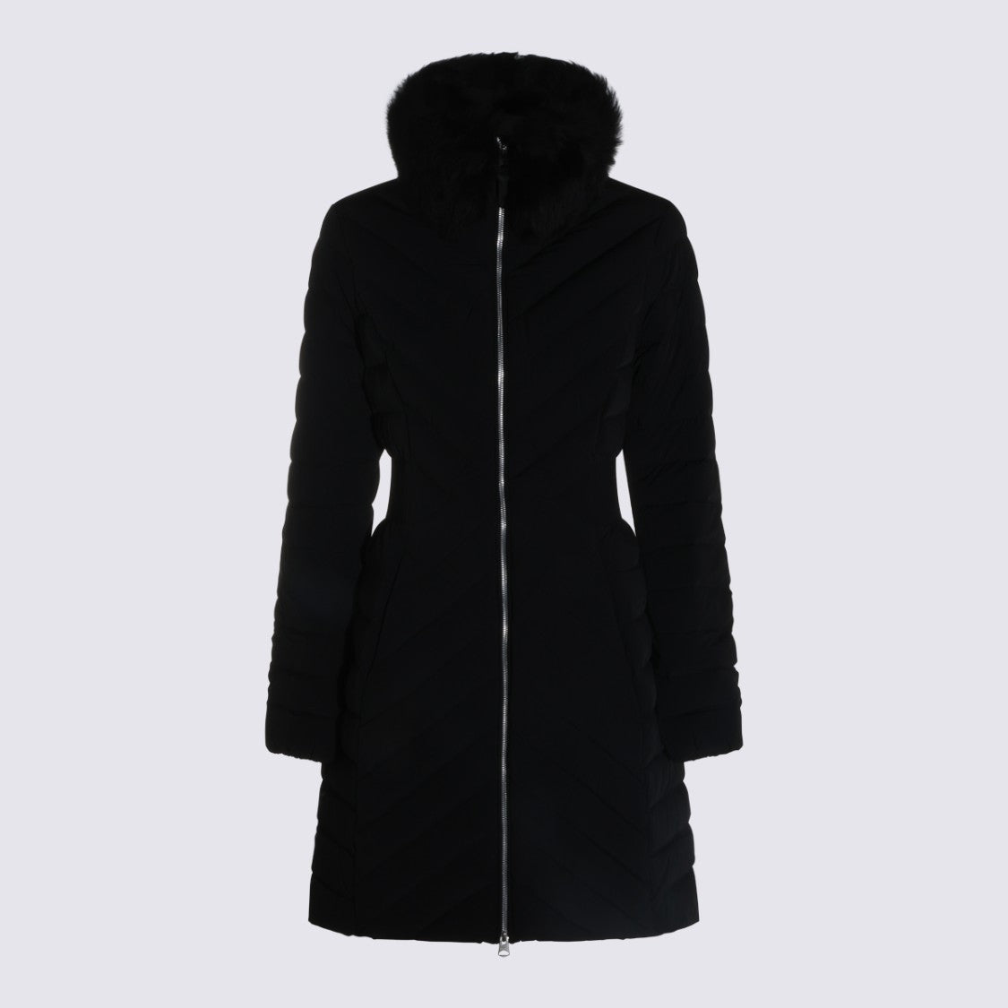 Mackage Midi-Length Black Down Jacket With Faux Fur Trim