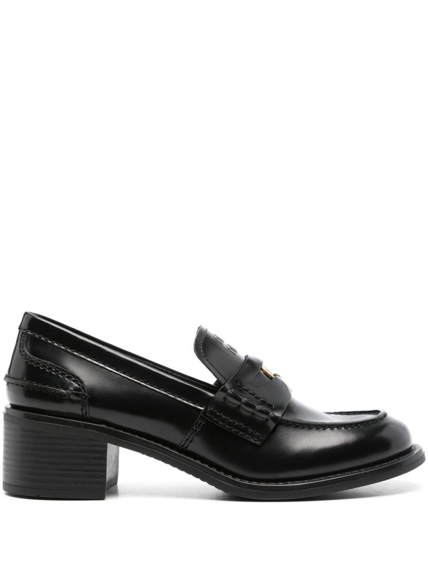 Miu Miu Polished Leather Loafers With Low Block Heel