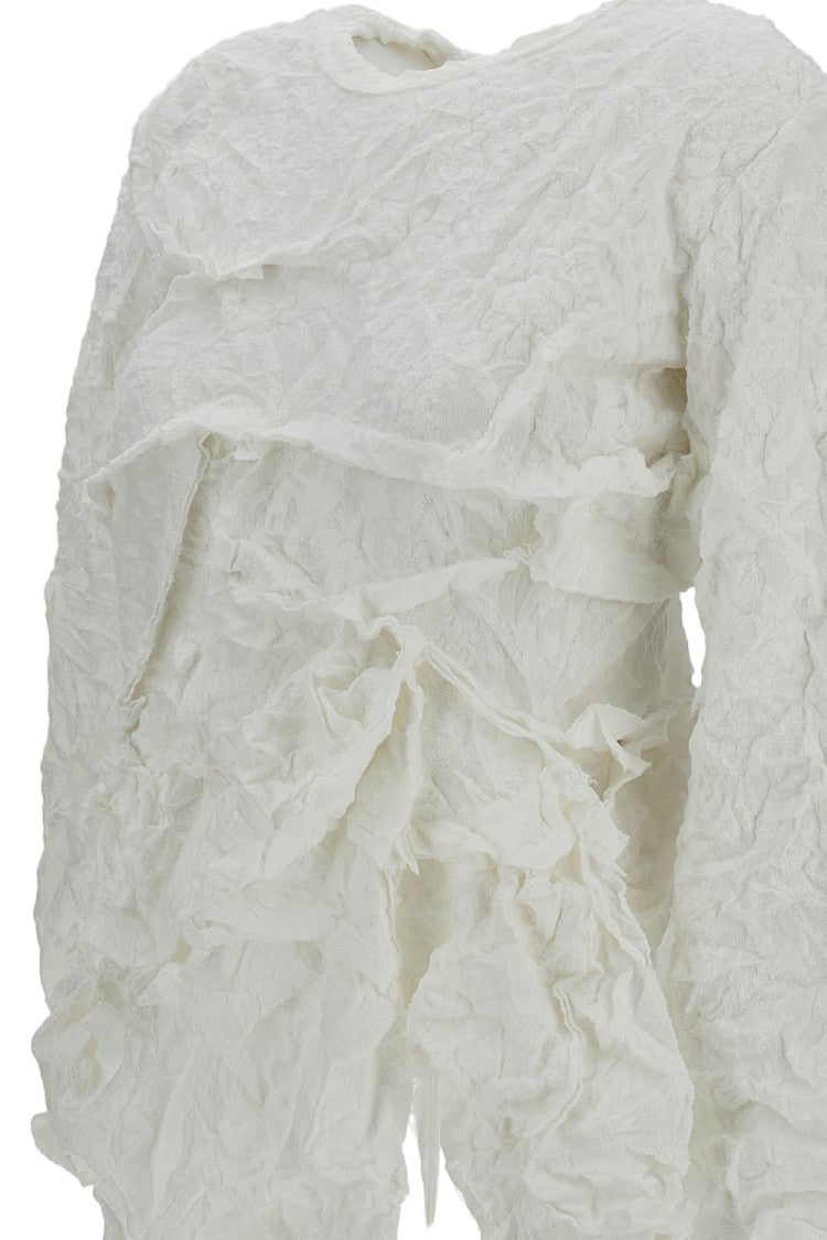 Comme Des Garçons White Crinkled Ruffle Cotton-Blend Tank Top