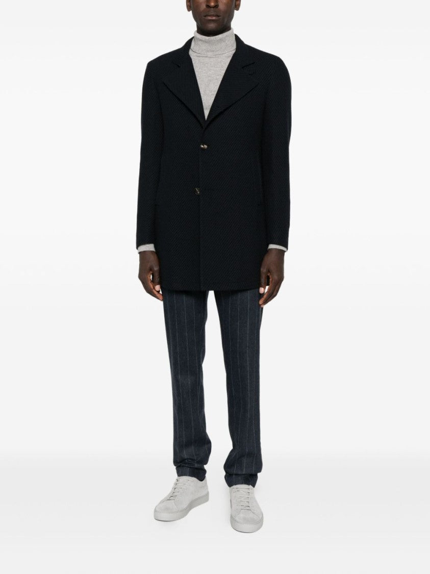 Tagliatore Structured Blue Coat With High Collar