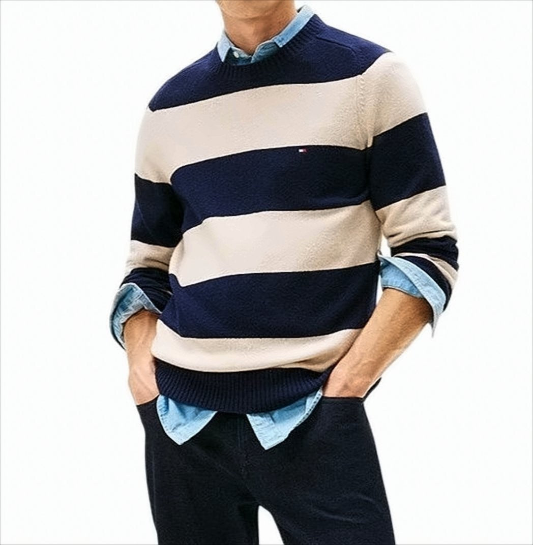 Tommy Hilfiger Broad Striped Lambswool Crew Neck Sweater