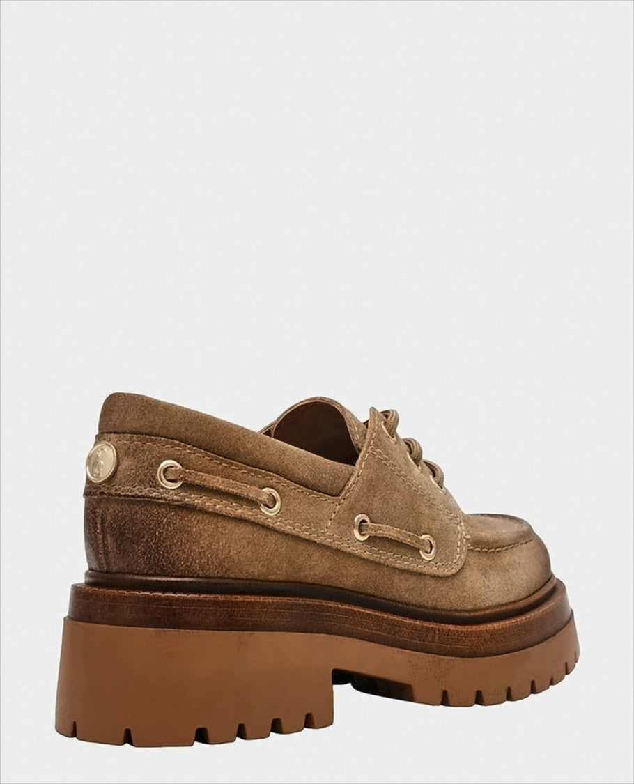 Steve Madden Taupe Suede Loafers With Lace-Up Detailing