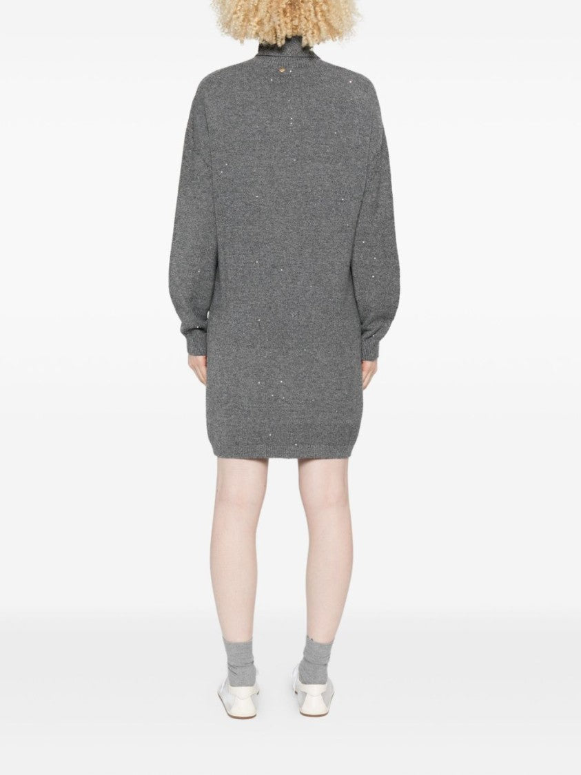 Liu Jo Knitted Grey Dress With High Turtleneck